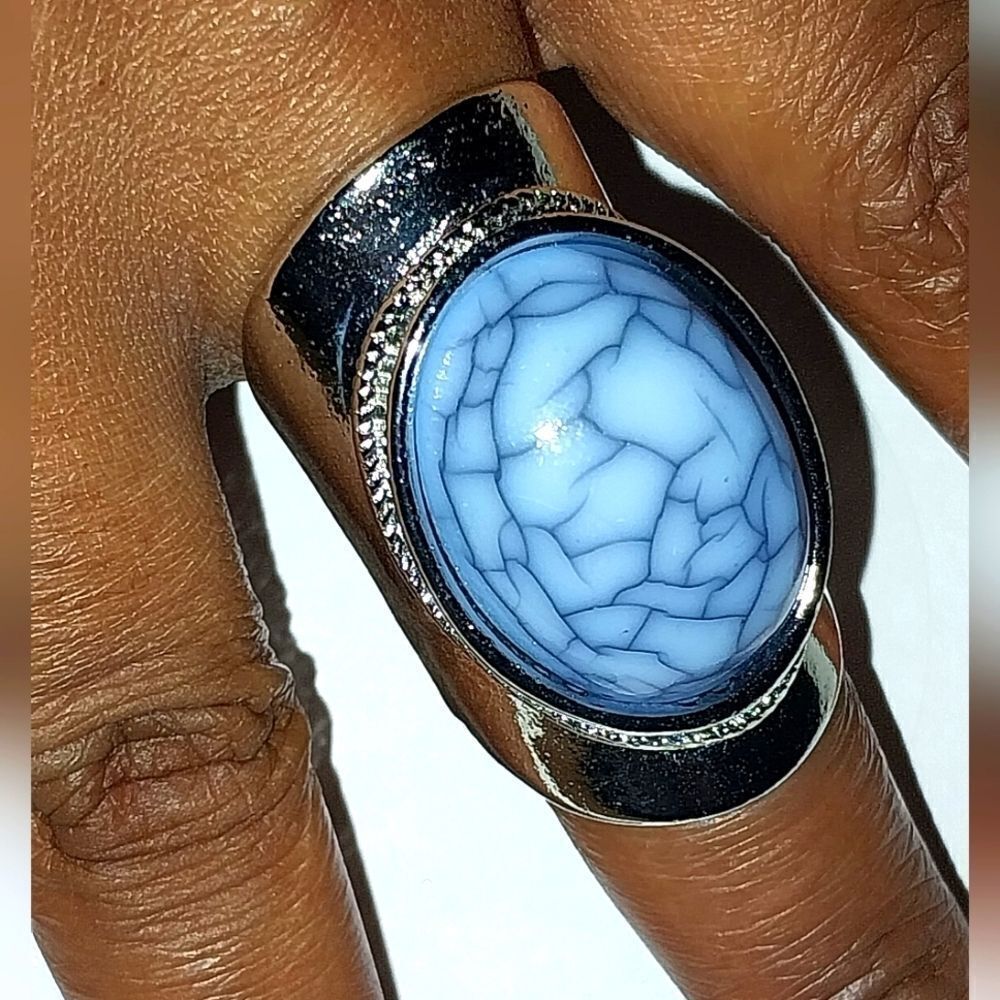 Unisex Bosnian Style Blue Stone Alloy Ring sz 7